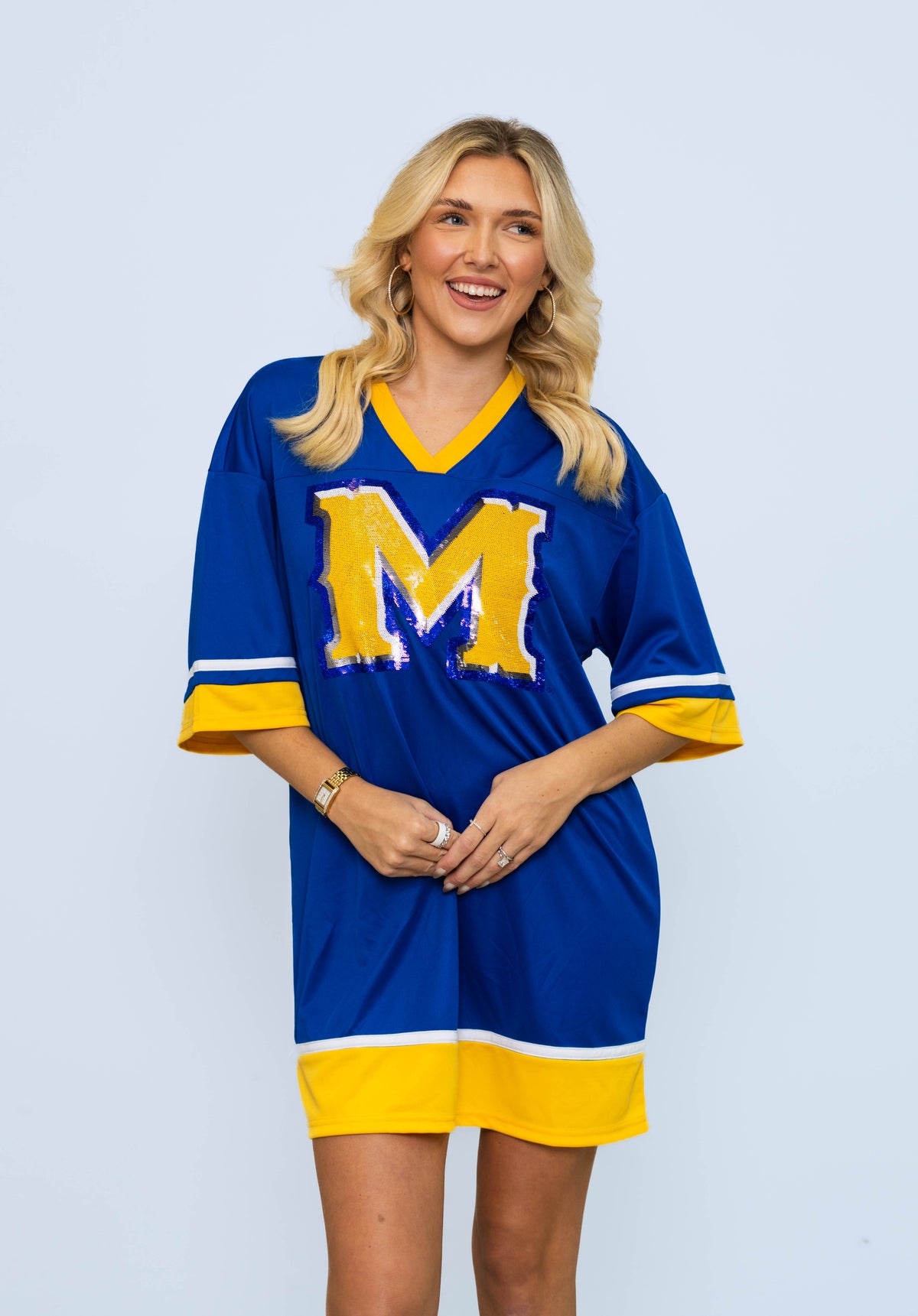Wholesale | McNeese (LICENSED) | Women's Sequin Design Football Jersey Dress (Blue)