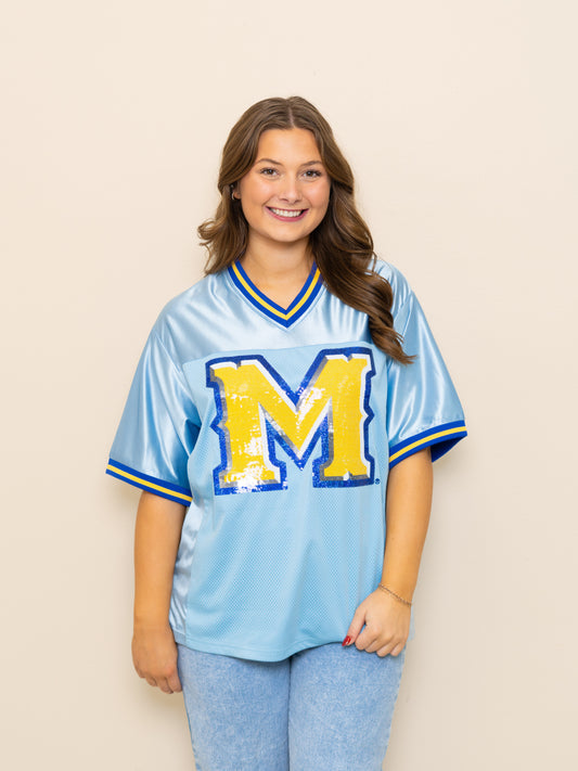 **PRE-ORDER** Wholesale | McNeese Pokes (Licensed) | Women's Sequin Design Football Jersey (Blue)