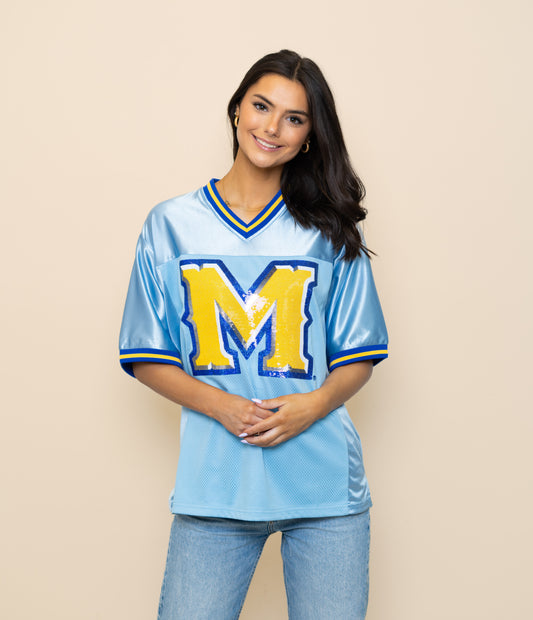 McNeese Pokes (Licensed) | Women's Sequin Design Football Jersey (Blue)