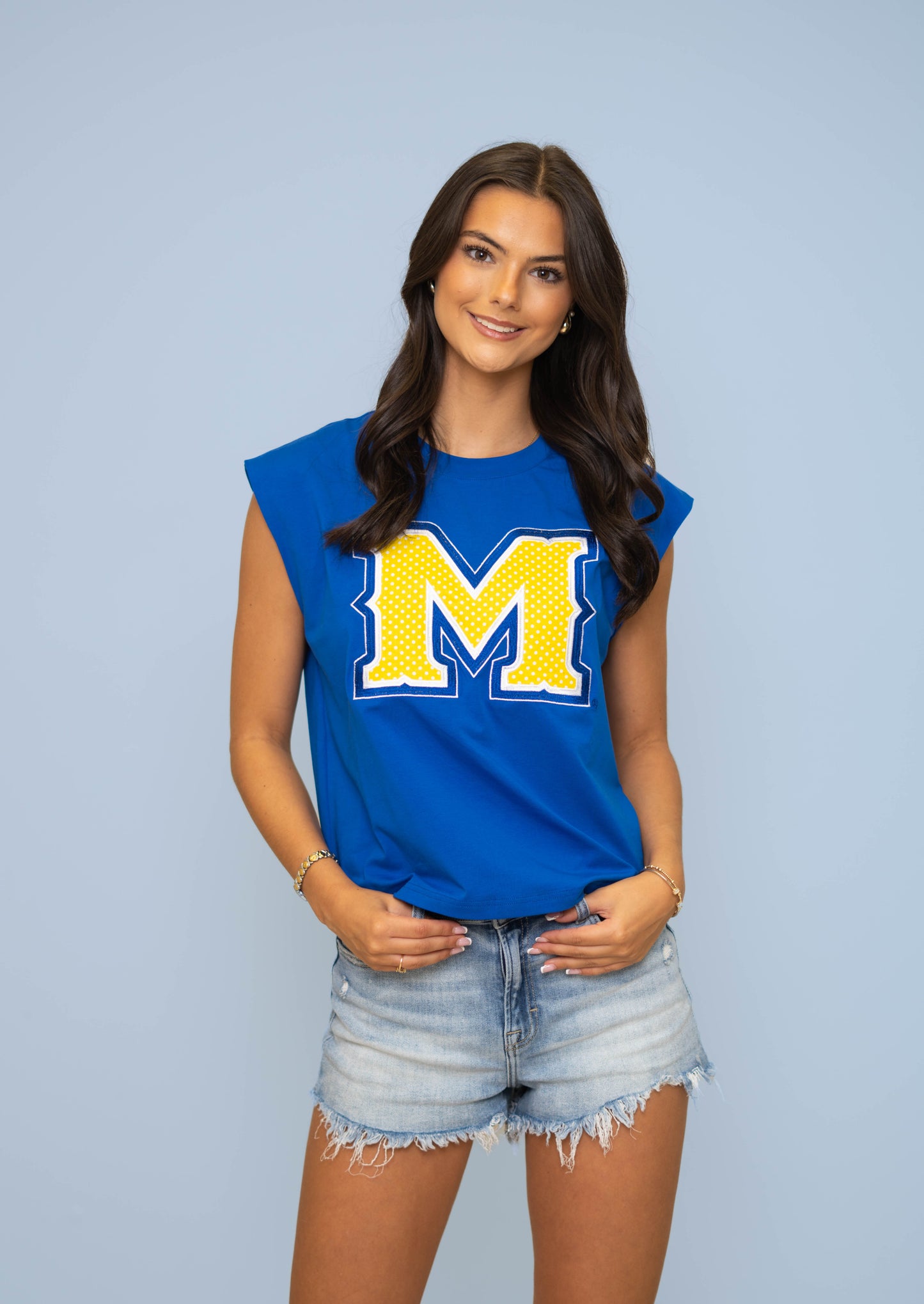 **PRE-ORDER ONLY** Wholesale | McNeese (Licensed) | Women's Polka Dot Appliqué Embroidery Boxy Tank (Blue)