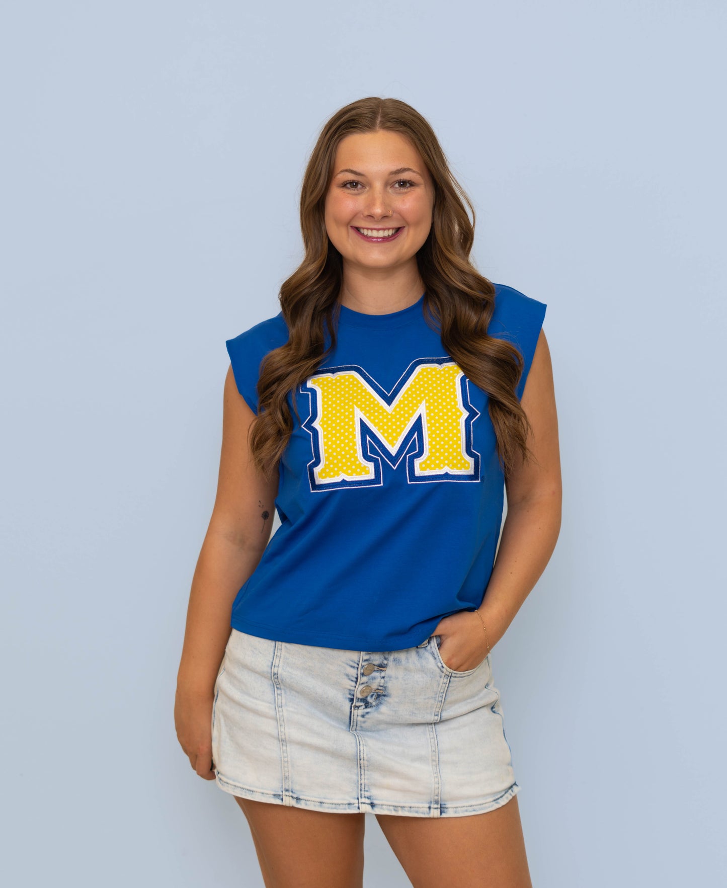 **PRE-ORDER ONLY** Wholesale | McNeese (Licensed) | Women's Polka Dot Appliqué Embroidery Boxy Tank (Blue)