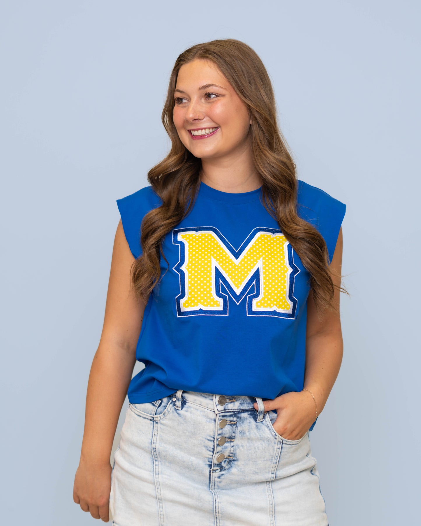 **PRE-ORDER ONLY** Wholesale | McNeese (Licensed) | Women's Polka Dot Appliqué Embroidery Boxy Tank (Blue)
