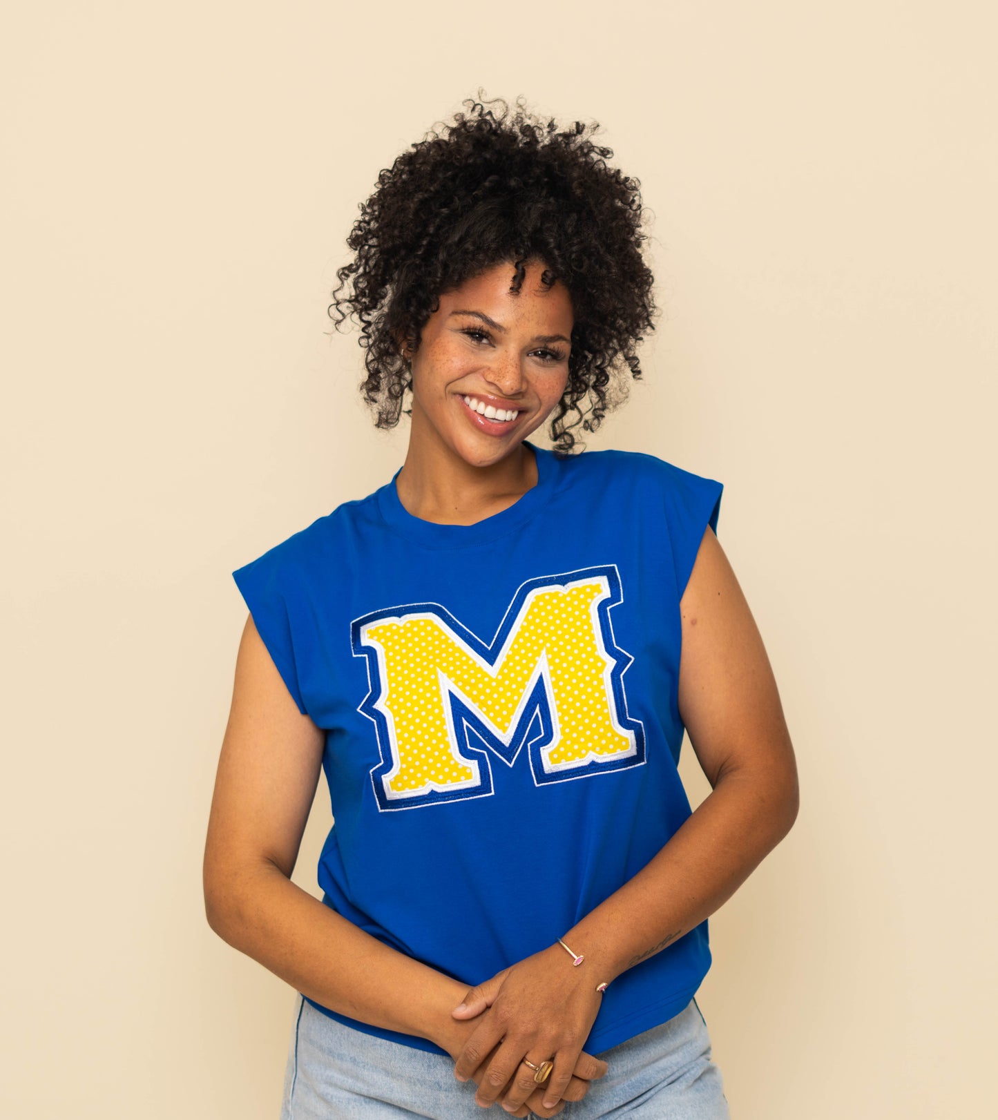 **PRE-ORDER ONLY** Wholesale | McNeese (Licensed) | Women's Polka Dot Appliqué Embroidery Boxy Tank (Blue)