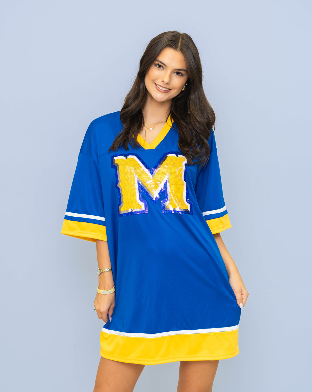 Wholesale | McNeese (LICENSED) | Women's Sequin Design Football Jersey Dress (Blue)