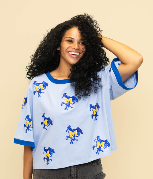 Wholesale | McNeese (Licensed) | Women's Oversized Scattered Crop (Blue)