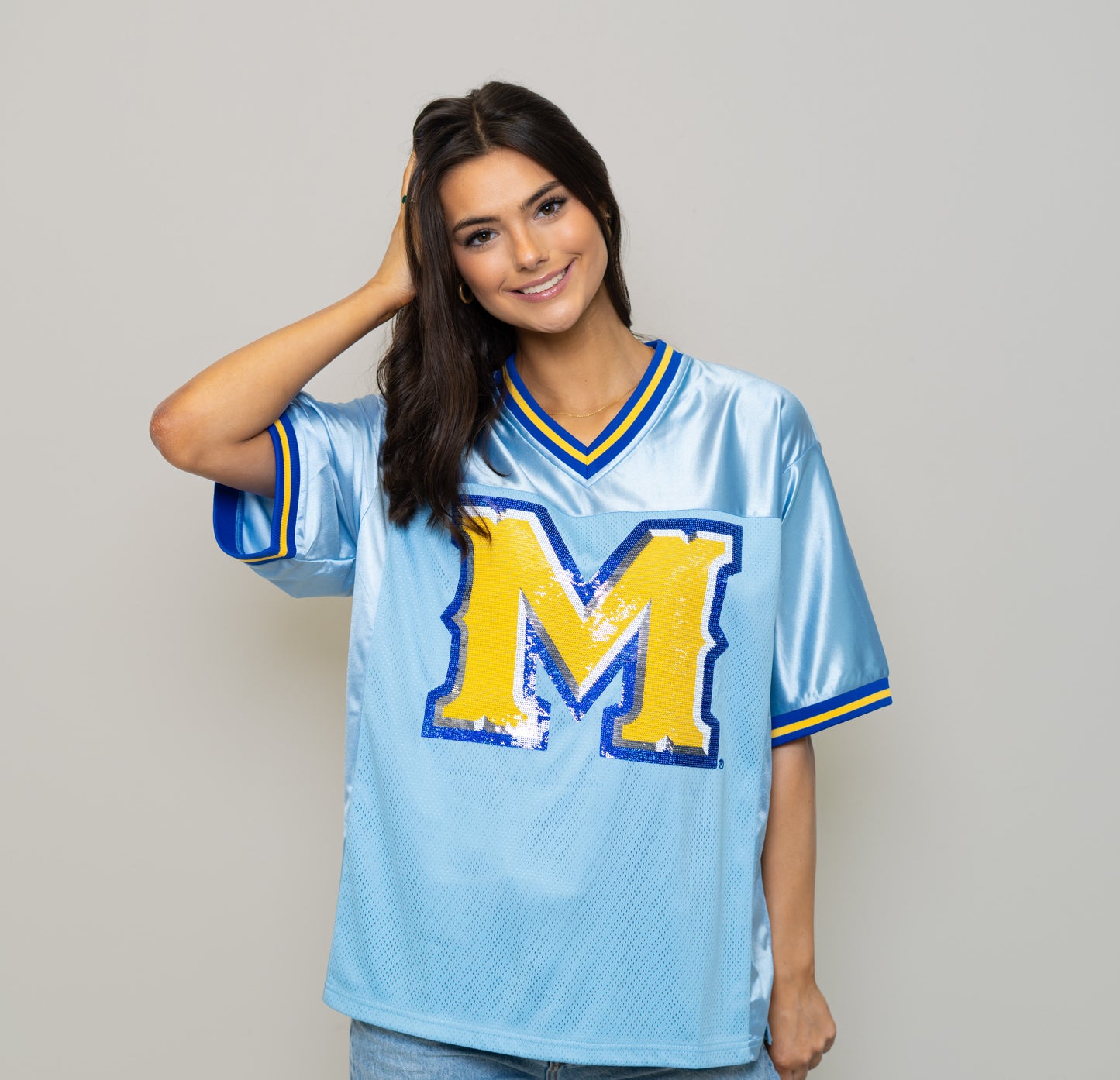 **PRE-ORDER** Wholesale | McNeese Pokes (Licensed) | Women's Sequin Design Football Jersey (Blue)