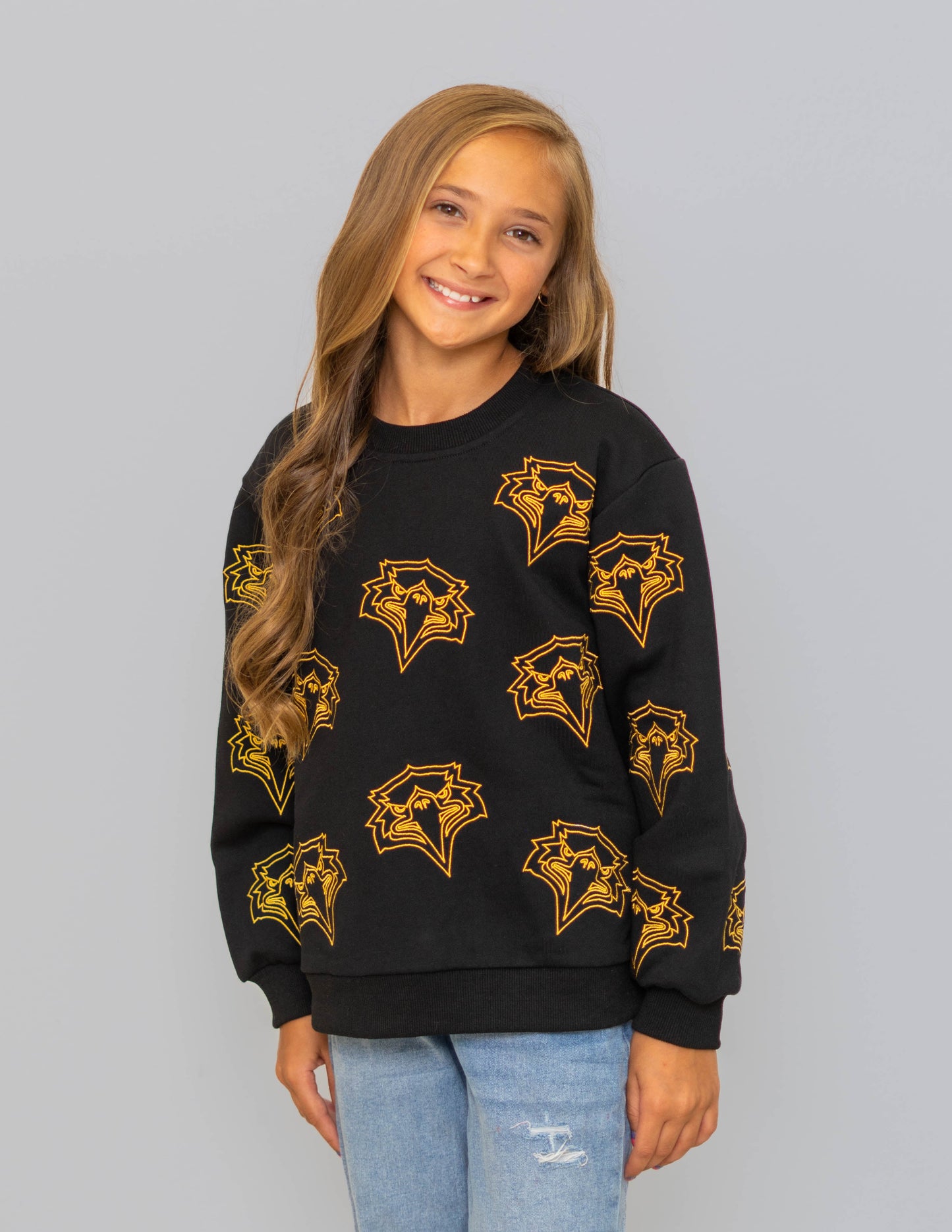 **PRE-ORDER ONLY ** Live Oak Eagles | Youth Embroidered Metallic Outline Sweatshirt (Black)