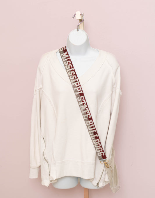 Mississippi State Bulldogs Two-Tone (LICENSED) | Custom Beaded Purse Strap (Grey/Maroon)