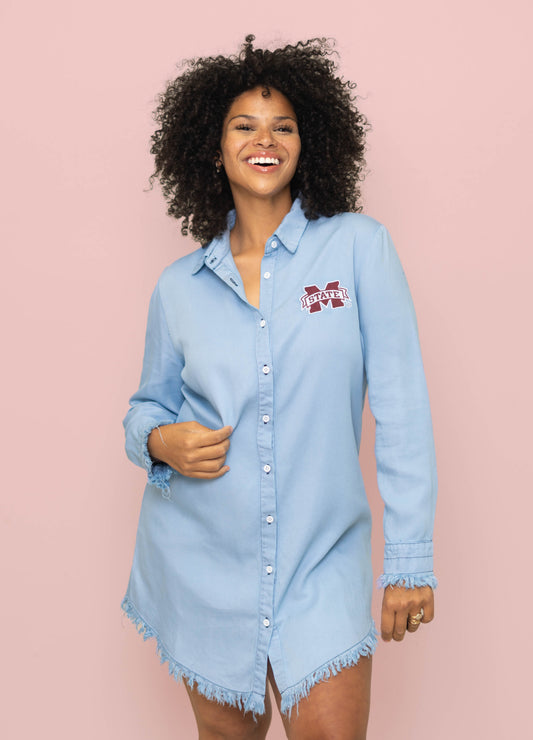 Wholesale | Mississippi State (LICENSED) | Women's Embroidery Design Dress (Denim)