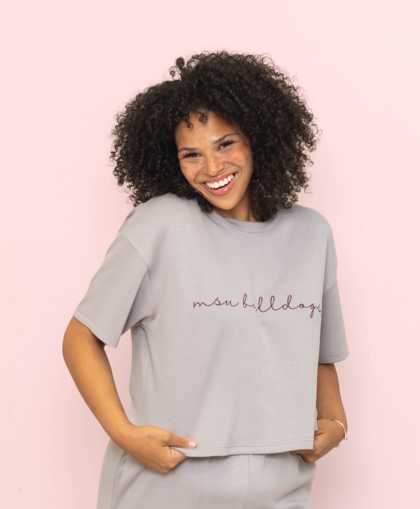 Mississippi State "MSU Bulldogs" (Licensed) | Women's Buttery Soft Crop Tee (Gray)