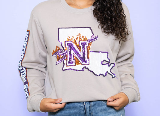 Northwestern State University (Licensed) | Women's Sequin Design Sweatshirt (Grey)
