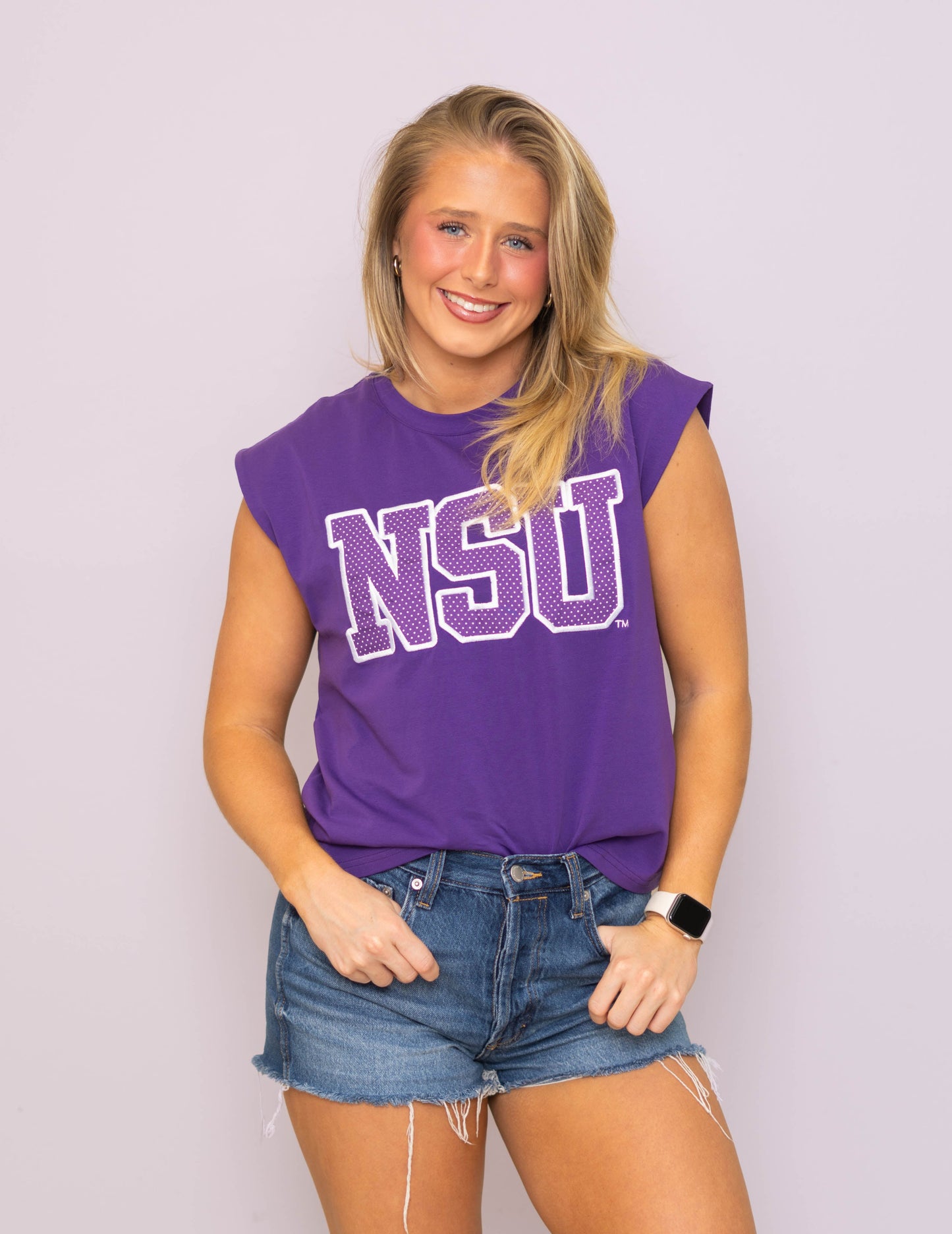 Northwestern | Women's Polka Dot Appliqué Embroidery Boxy Tank (Purple)