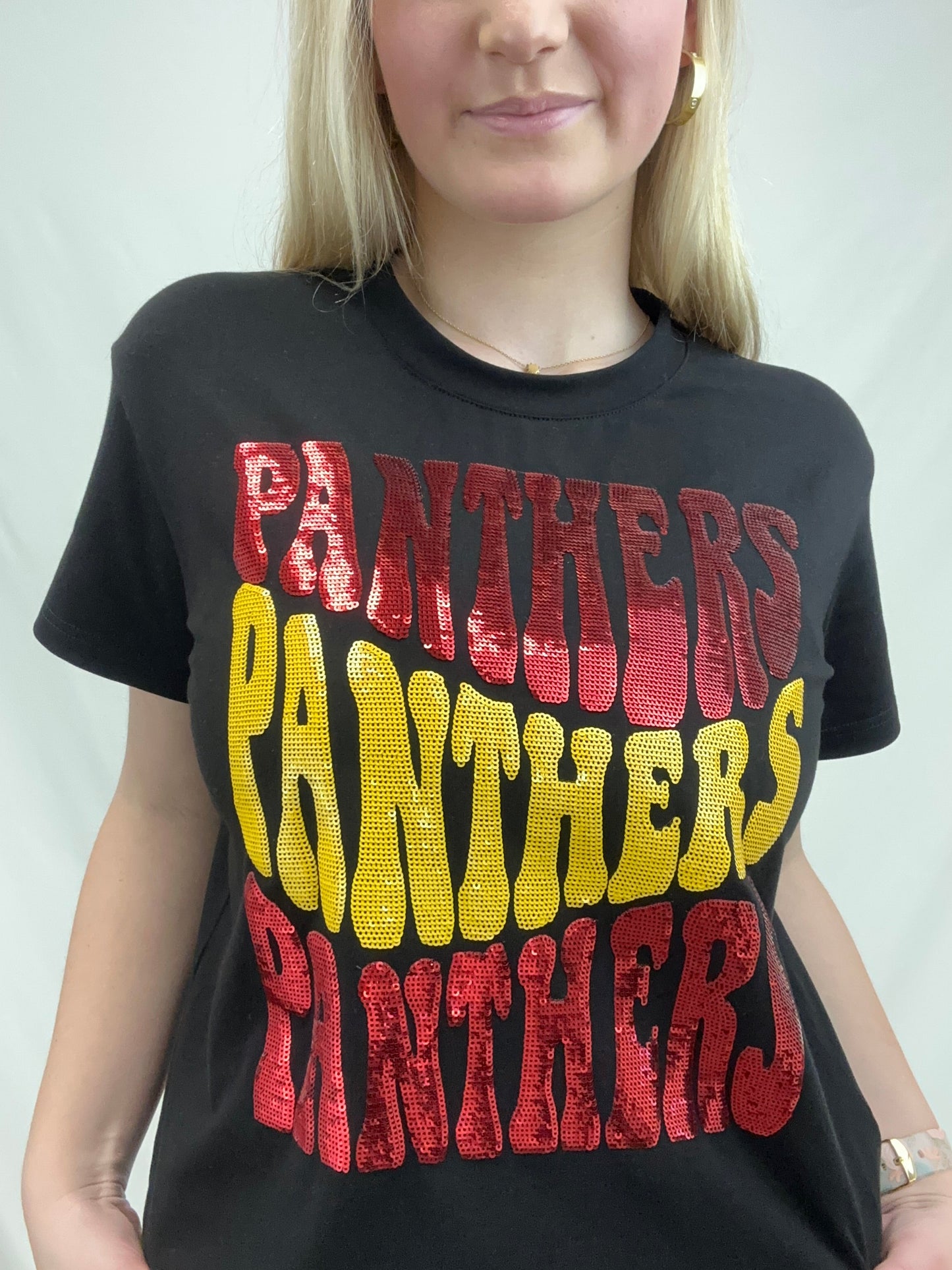 PRE-ORDER ONLY | Groovy Panthers (Brusly) | Women's Sequin Design Tee (Black)