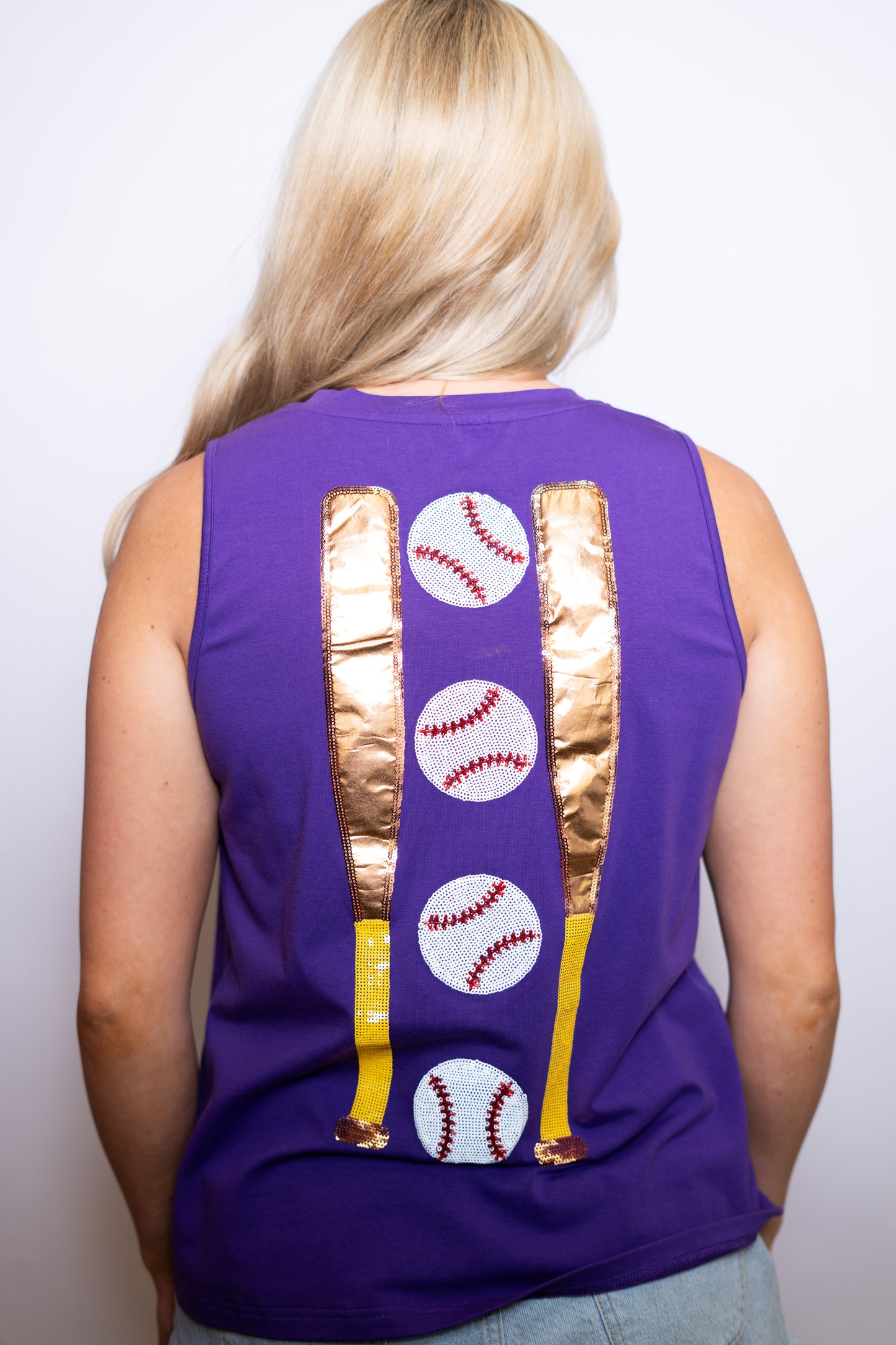 Play Ball | Women's Sequin + Metallic Embroidery Tank (Purple)