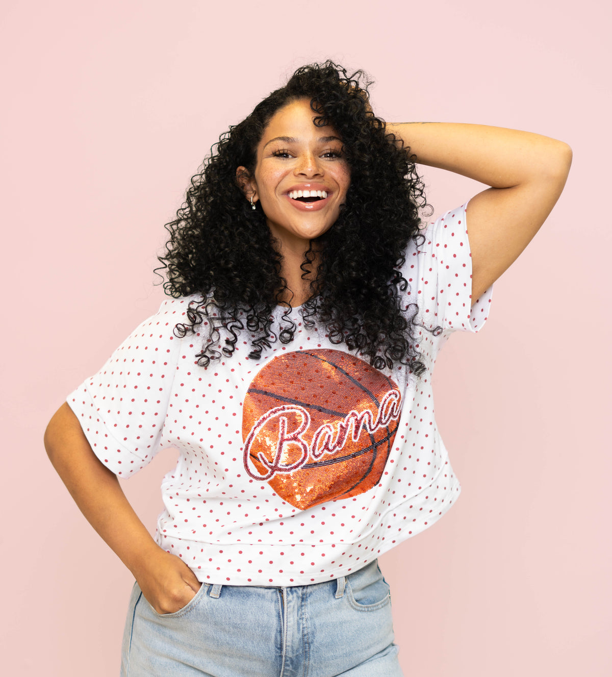 **PRE-ORDER ONLY** Wholesale | Alabama Basketball (Licensed) | Polka Dot Exposed Seam Crop (Crimson Polka Dot)