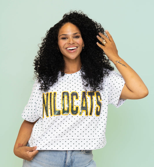Wildcats | Polka Dot Exposed Seam Crop Shirt (Green Polka Dot)