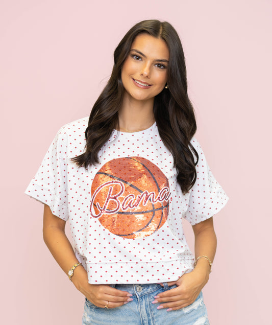 **PRE-ORDER ONLY** Wholesale | Alabama Basketball (Licensed) | Polka Dot Exposed Seam Crop (Crimson Polka Dot)