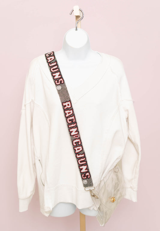 **PRE-ORDER ONLY** Wholesale | UL Ragin Cajuns (Licensed) | Custom Beaded Purse Strap (Grey)