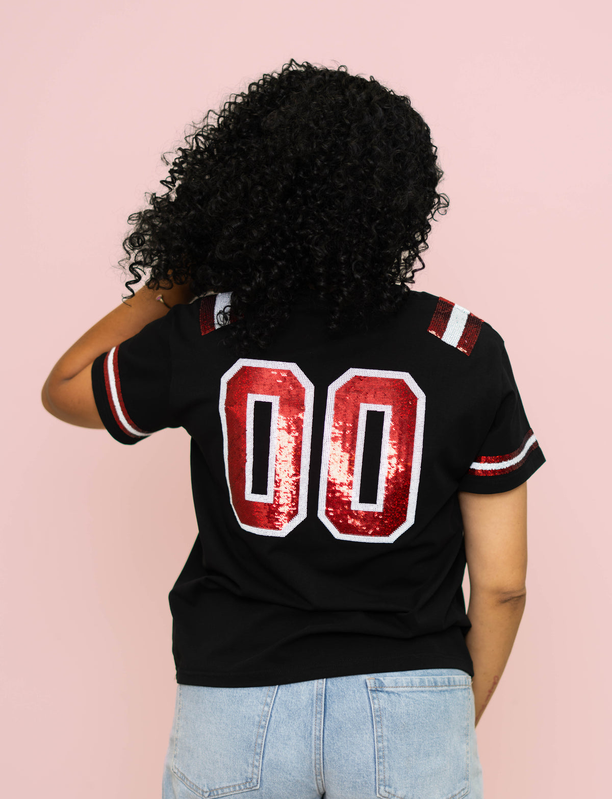 Game Day Red | Women's Sequin Design Tee (Black)