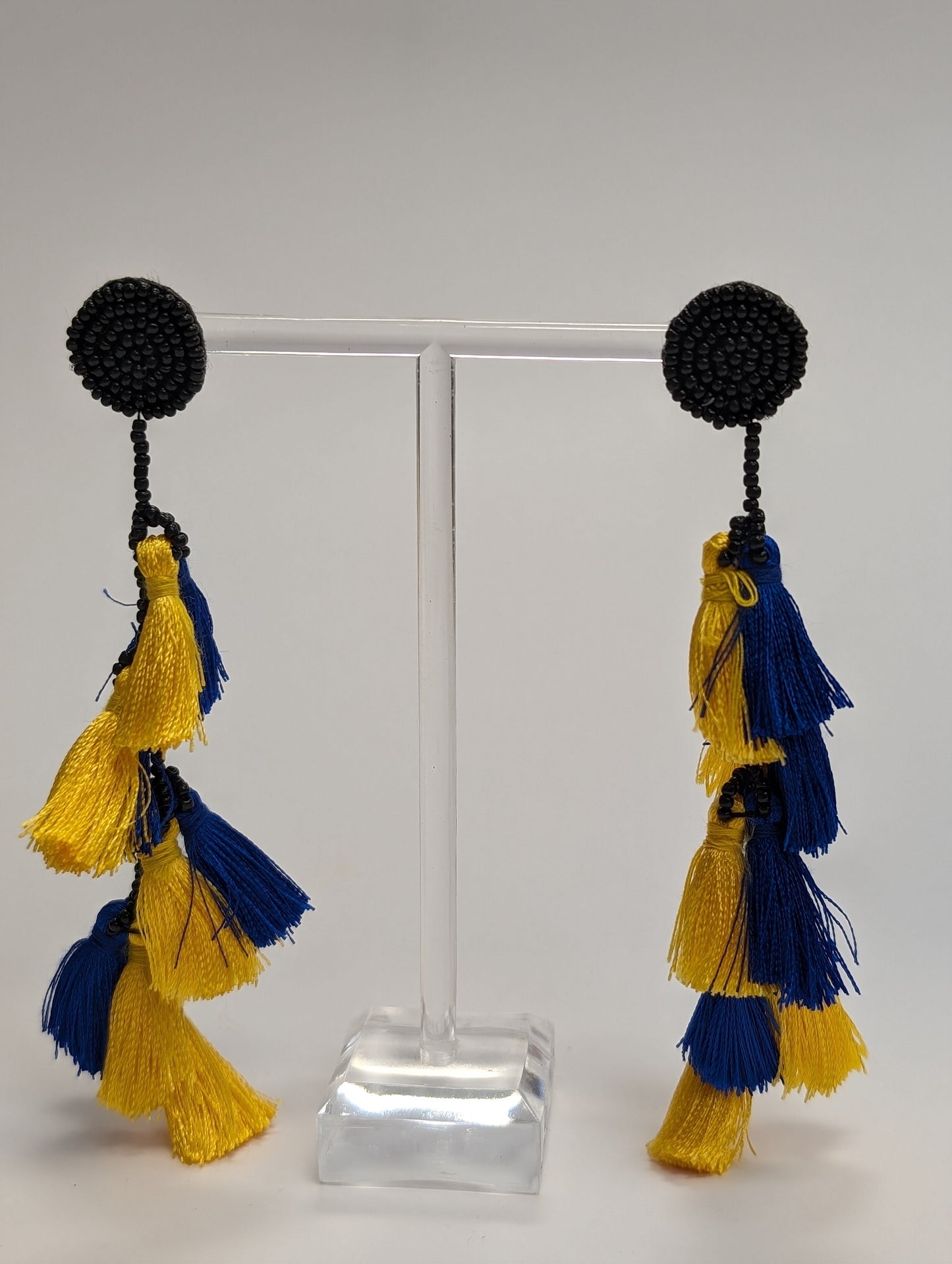 Blue-Gold-Black (Live Oak)  | Beaded Tassel Earrings
