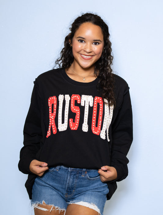 **PRE-ORDER ONLY** Ruston | Women's Distressed Embroidery Pullover (Black)