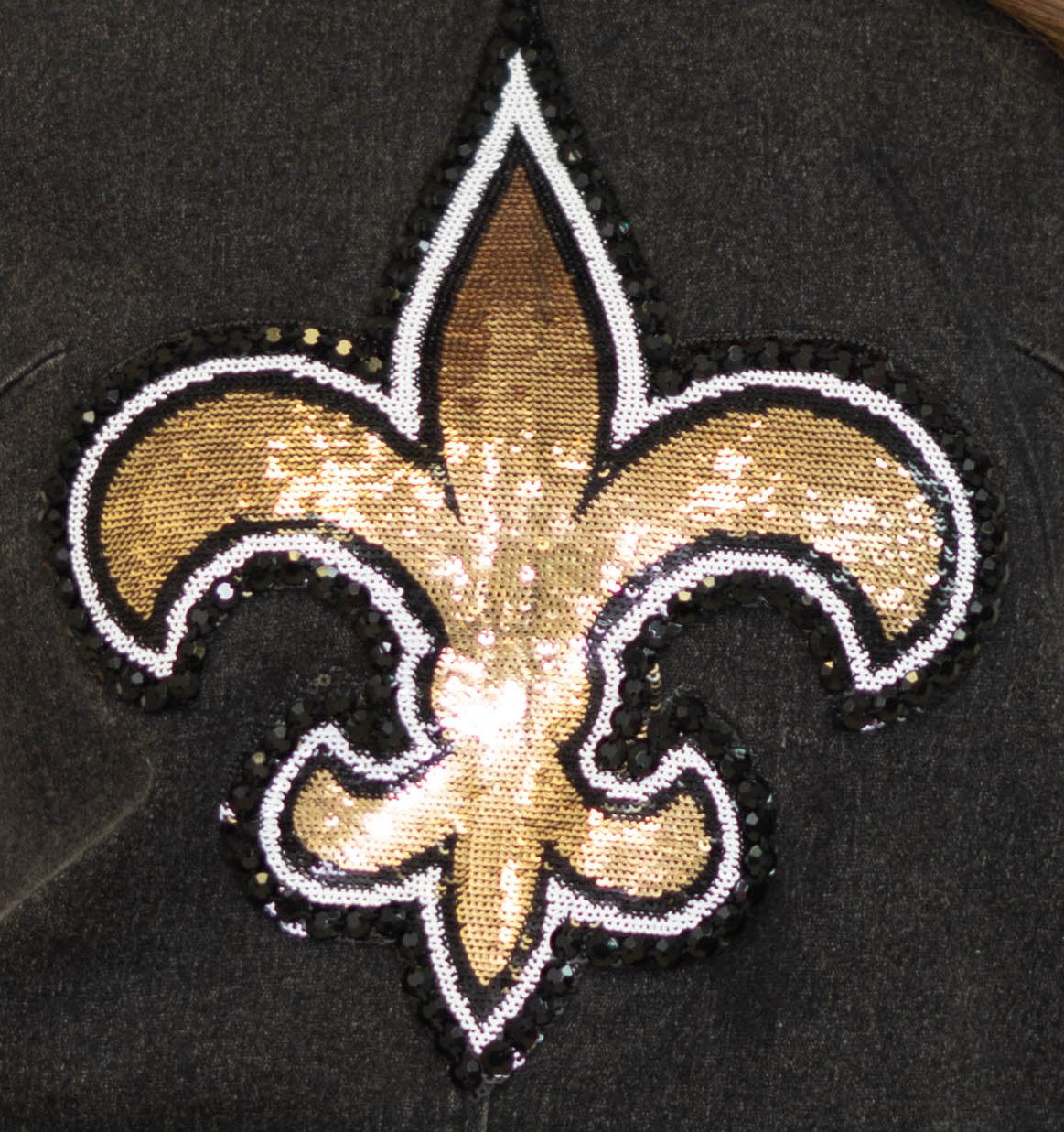 New Orleans Saints (Licensed) | Fleur De Lis | Women's Sequin + Jeweled Washed Denim Dress (Black)