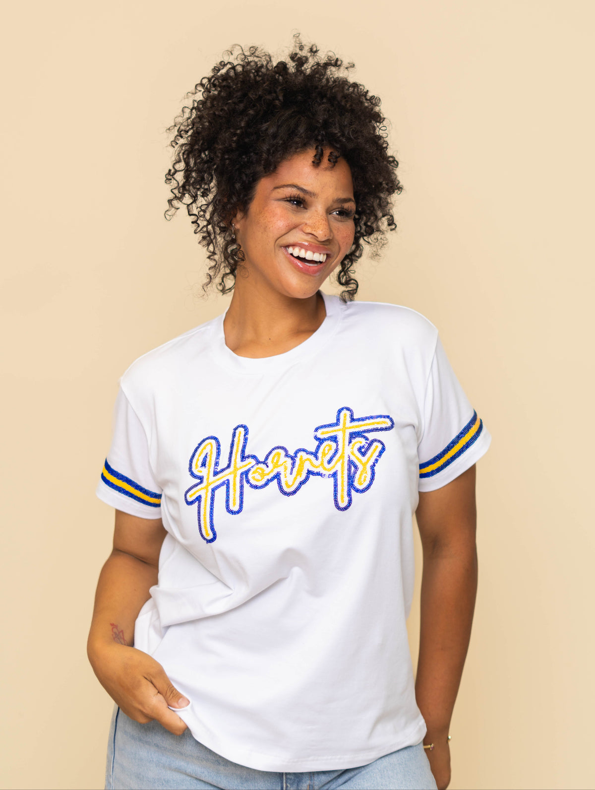 SAS Hornets | Women's Sequin Design Jersey Tee (White)