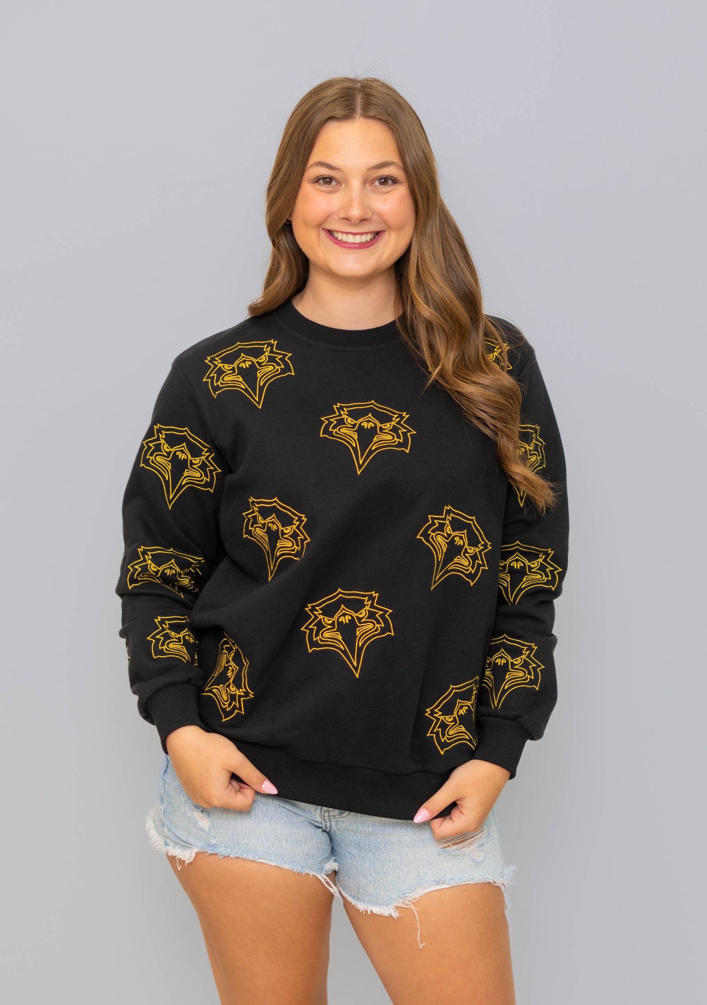 **PRE-ORDER ONLY** Live Oak Eagles | Embroidered Metallic Outline Sweatshirt (Black)