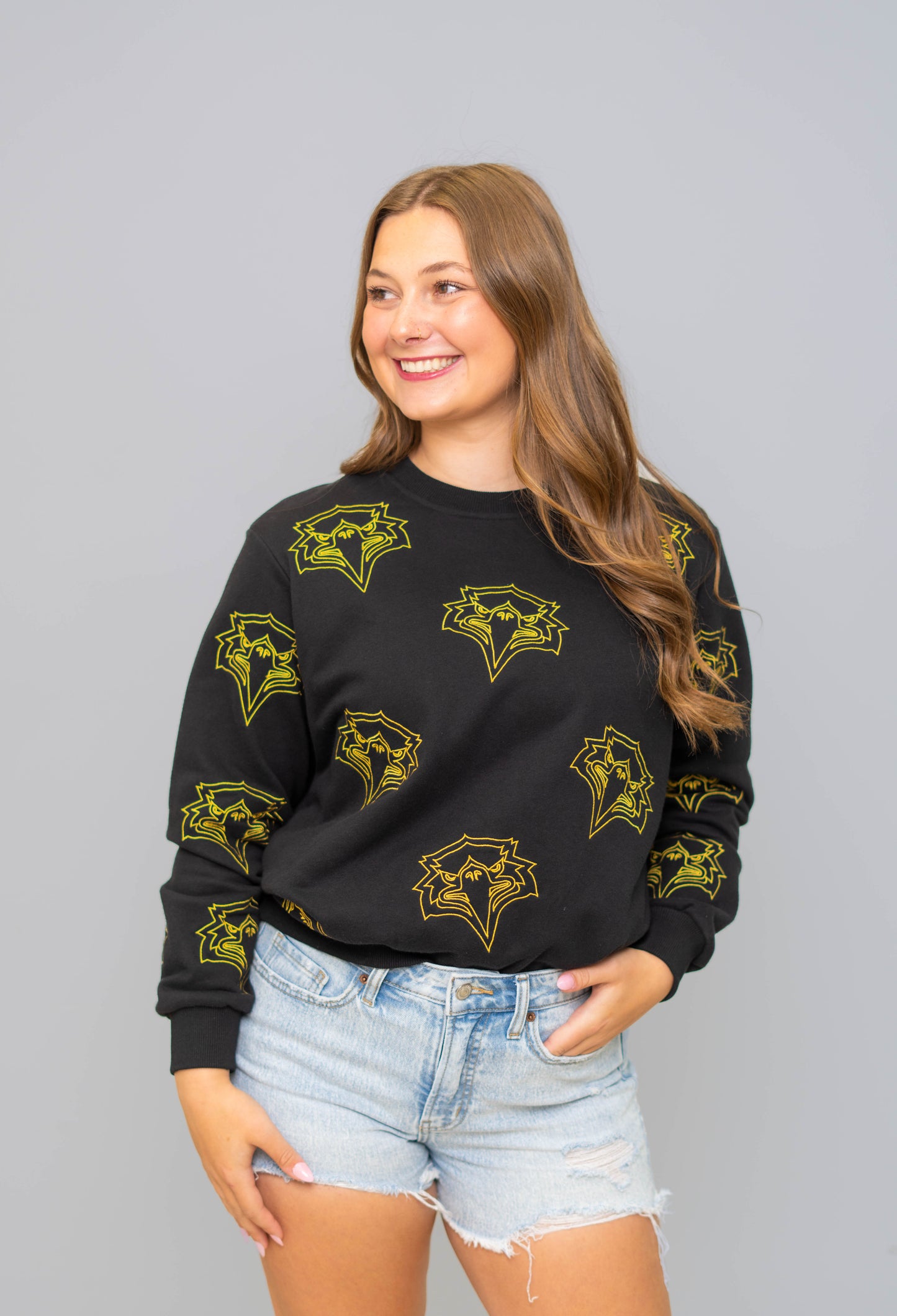 **PRE-ORDER ONLY** Live Oak Eagles | Embroidered Metallic Outline Sweatshirt (Black)