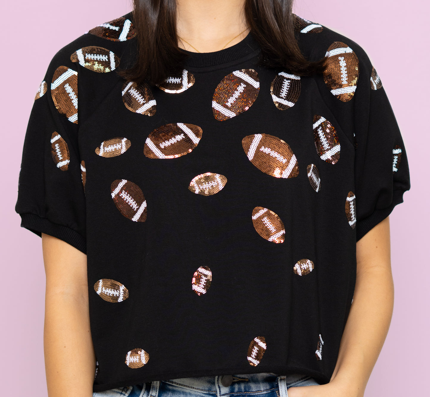 Wholesale | Football Top | Women's Embroidered Design (Black)