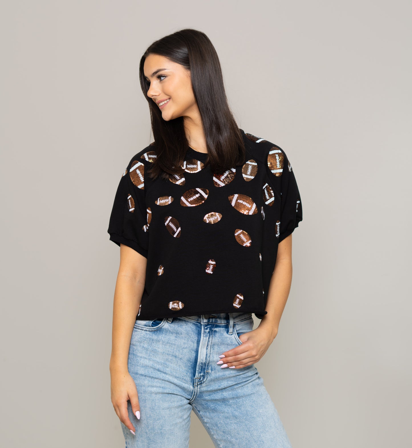 Wholesale | Football Top | Women's Embroidered Design (Black)