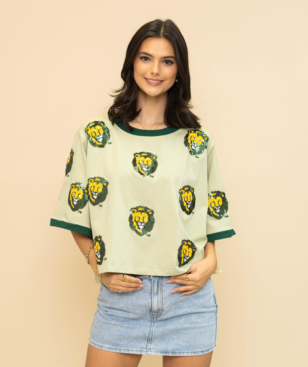 Southeastern Lions (Licensed) | Women's Oversized Scattered Crop (Green)