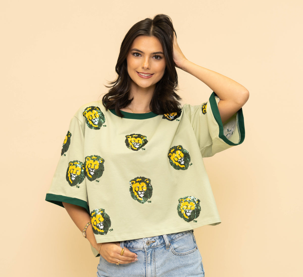 Southeastern Lions (Licensed) | Women's Oversized Scattered Crop (Green)