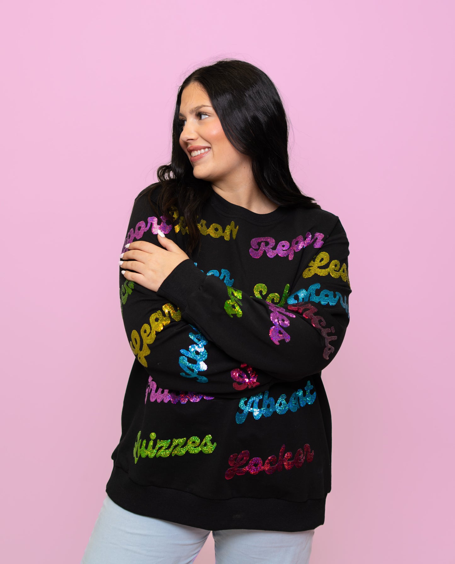 School Time | Women's Sequin Design Sweatshirt (Black)