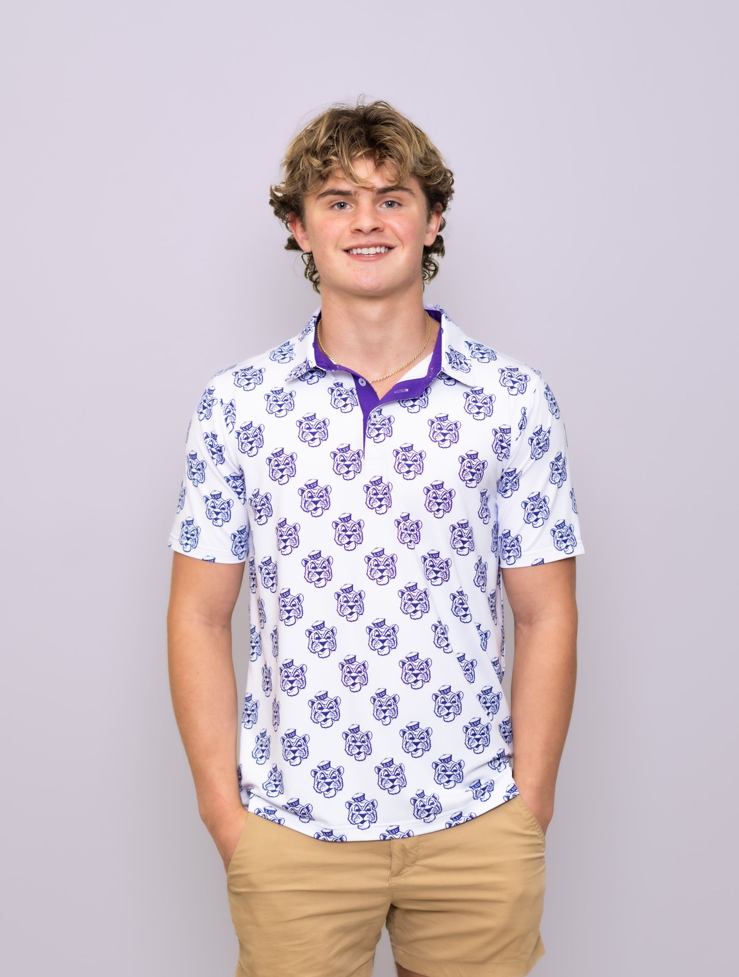 **PRE-ORDER ONLY** Wholesale | LSU Scattered Vintage Tiger (Licensed) | Men's Polo (White)