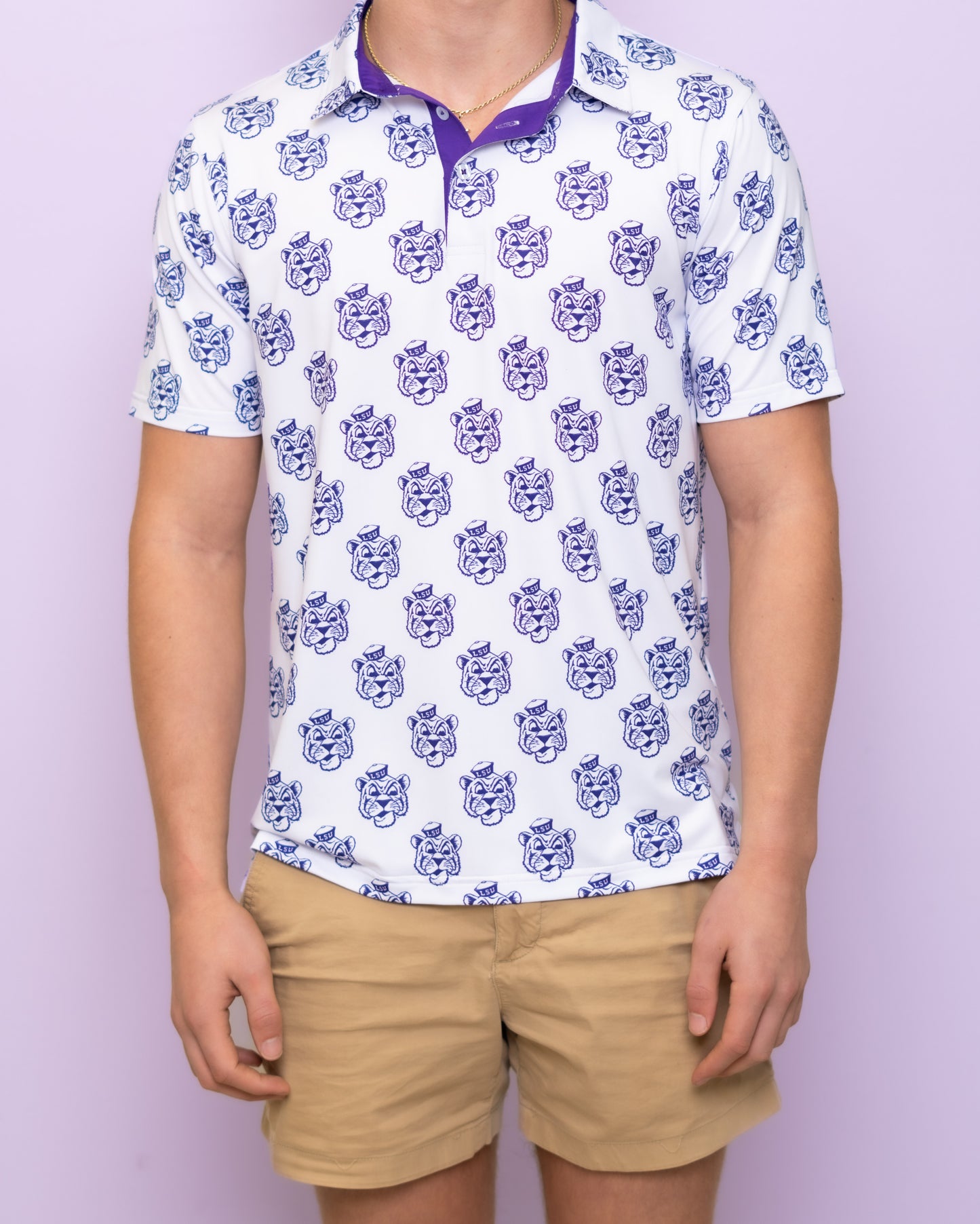 **PRE-ORDER ONLY** Wholesale | LSU Scattered Vintage Tiger (Licensed) | Men's Polo (White)