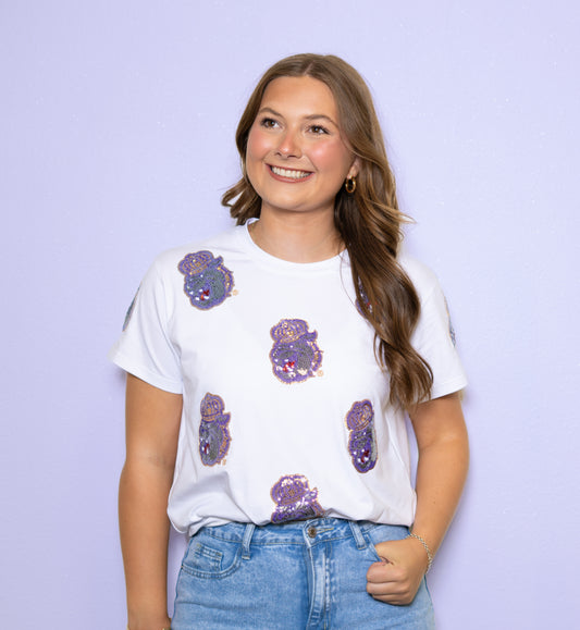 Wholesale | James Madison University - JMU Scattered (Licensed) | Women's Sequin Design (White)