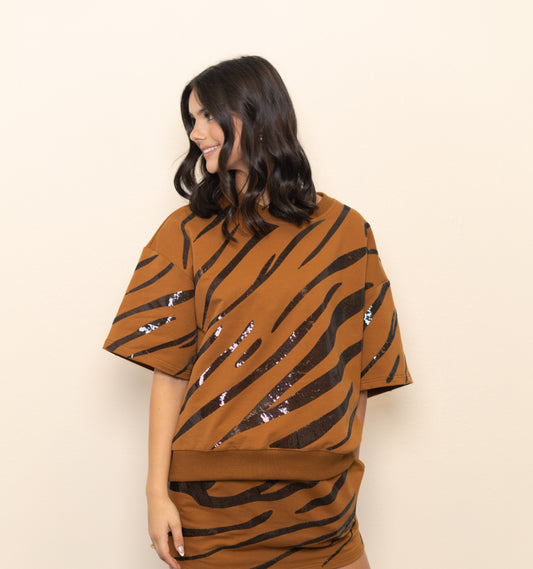 **PRE-ORDER ONLY** Wholesale | Tiger Stripe | Women's 2 Piece Sequin Set (Brown)