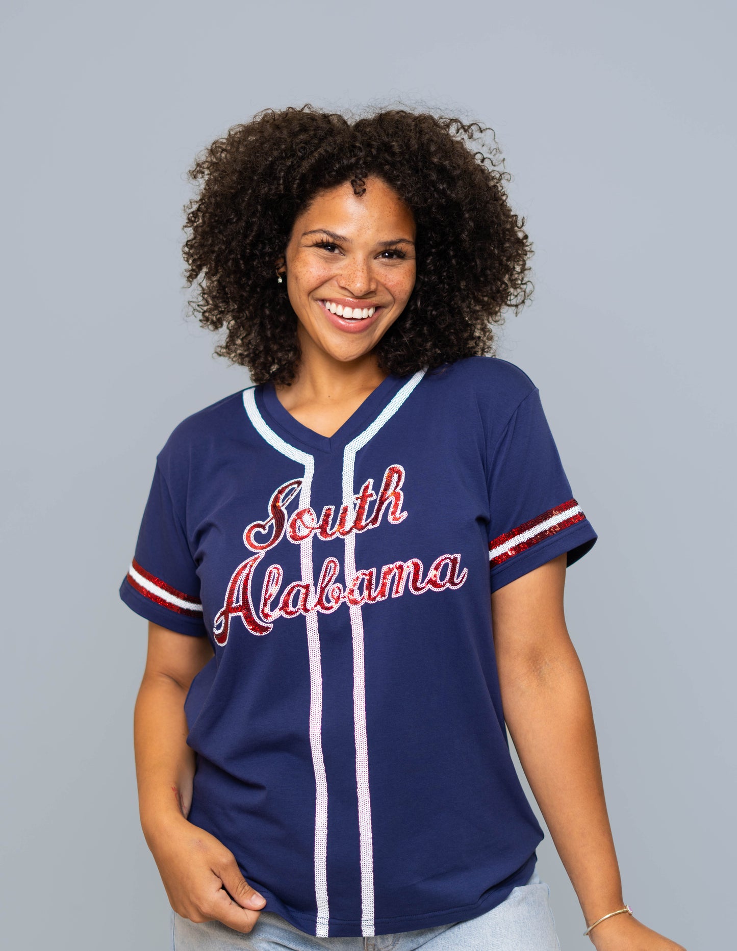 **PRE-ORDER ONLY** South Alabama (Licensed) | Women's Sequin Design Jersey Tee (Navy)