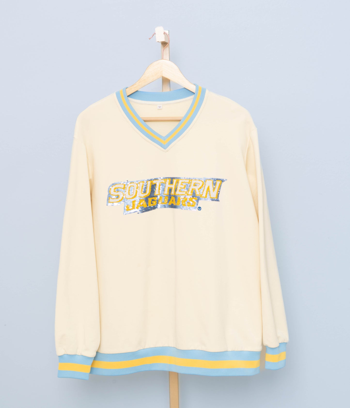 Southern University (Licensed) | Women's Sequin Design Varsity Stripe Pullover (Cream)