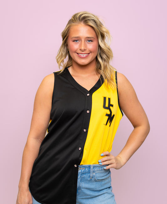 University of Southern Mississippi (Licensed) | 2-Tone Baseball Jersey Tank (Black and Gold)