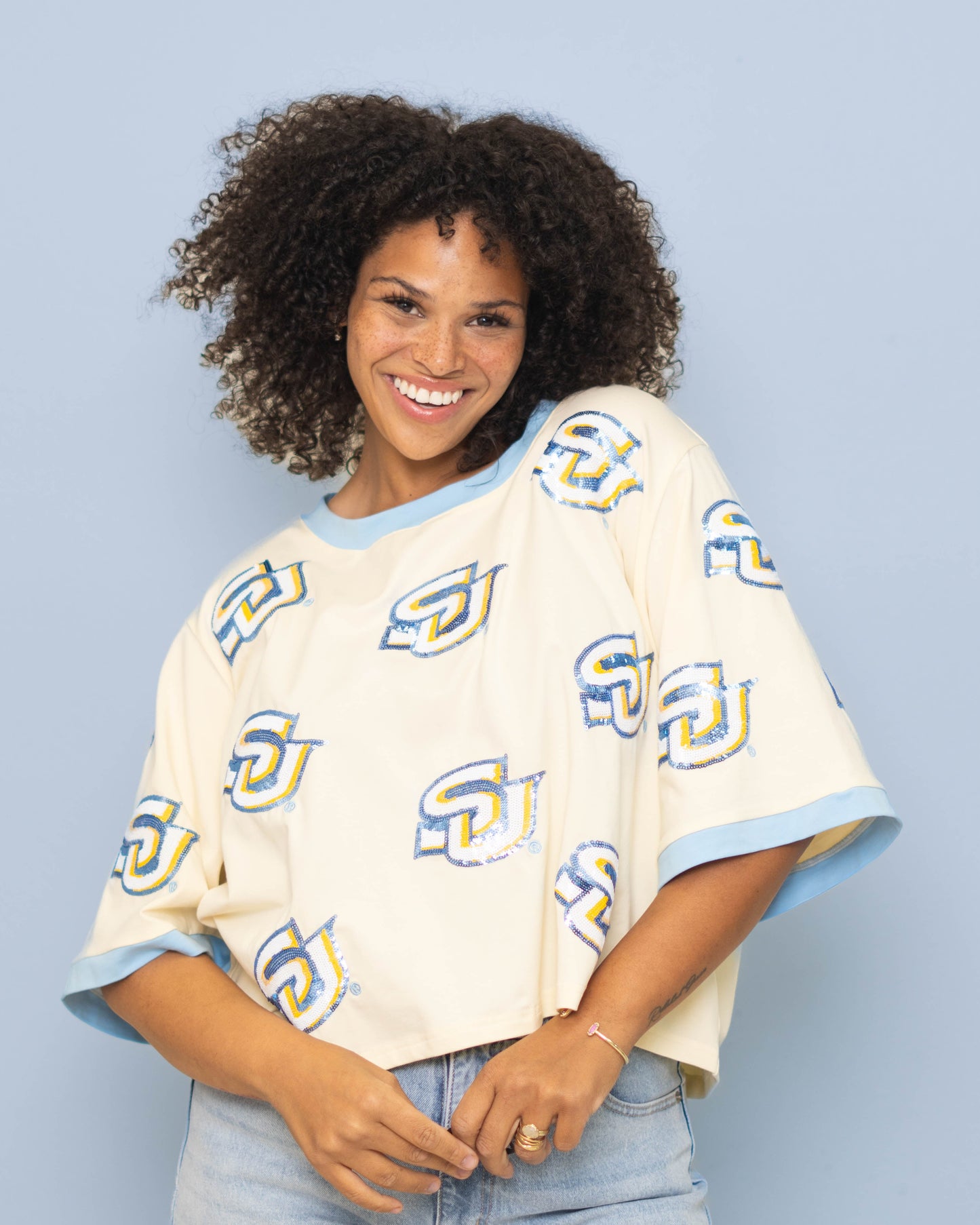 SOUTHERN UNIVERSITY (LICENSED) | Women's Oversized Scattered Crop Tee (Cream)