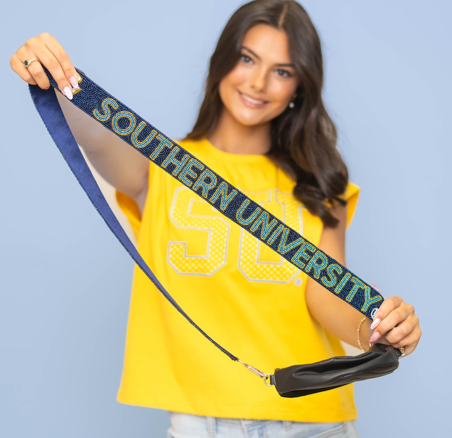 Southern University Jaguars (Licensed) | Custom Beaded Purse Strap (Navy)
