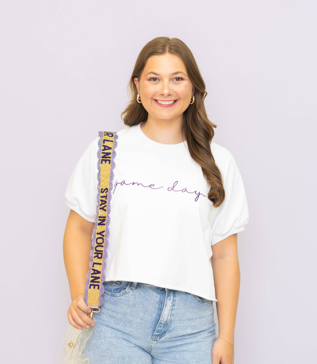 Stay In Your Lane | Scalloped Beaded Purse Strap (Gold w/ Lavender Scallops)