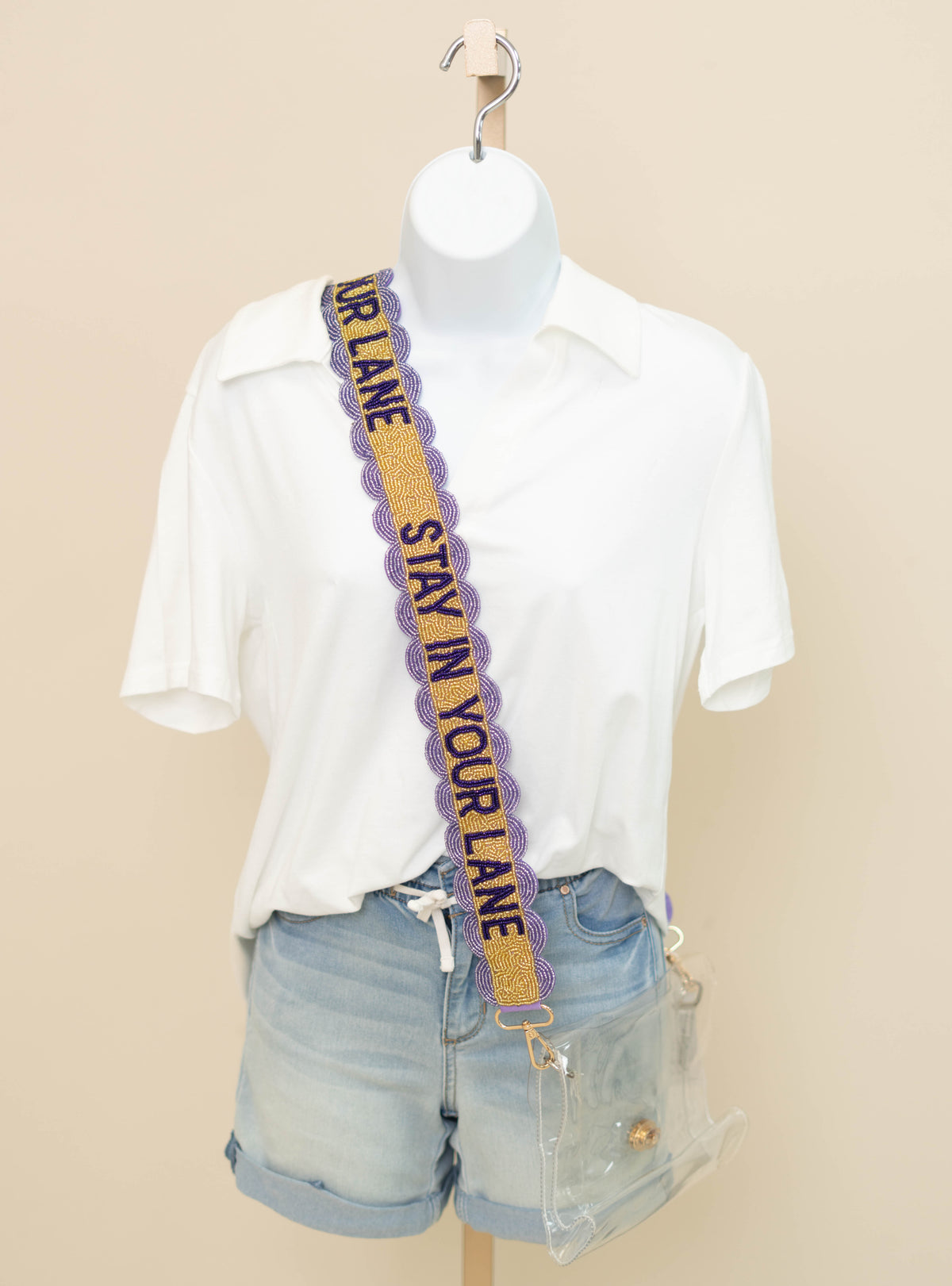Stay In Your Lane | Scalloped Beaded Purse Strap (Gold w/ Lavender Scallops)