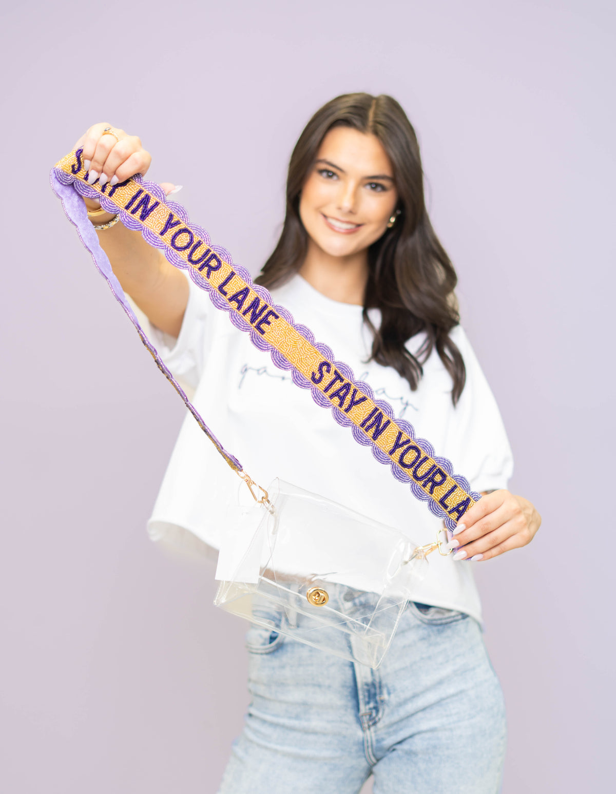 Stay In Your Lane | Scalloped Beaded Purse Strap (Gold w/ Lavender Scallops)