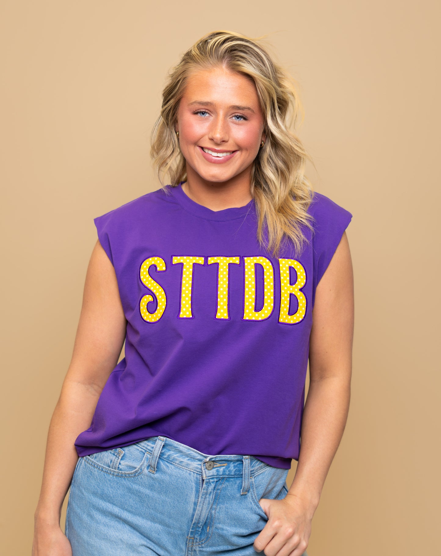 **PRE-ORDER ONLY** Wholesale | STTDB | Women's Polka Dot Appliqué Embroidery Boxy Tank (Purple)