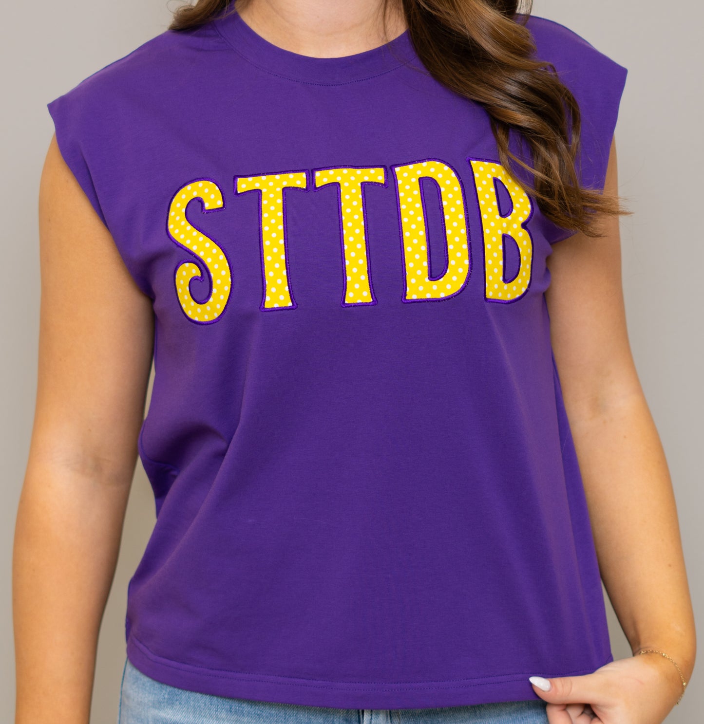 **PRE-ORDER ONLY** Wholesale | STTDB | Women's Polka Dot Appliqué Embroidery Boxy Tank (Purple)