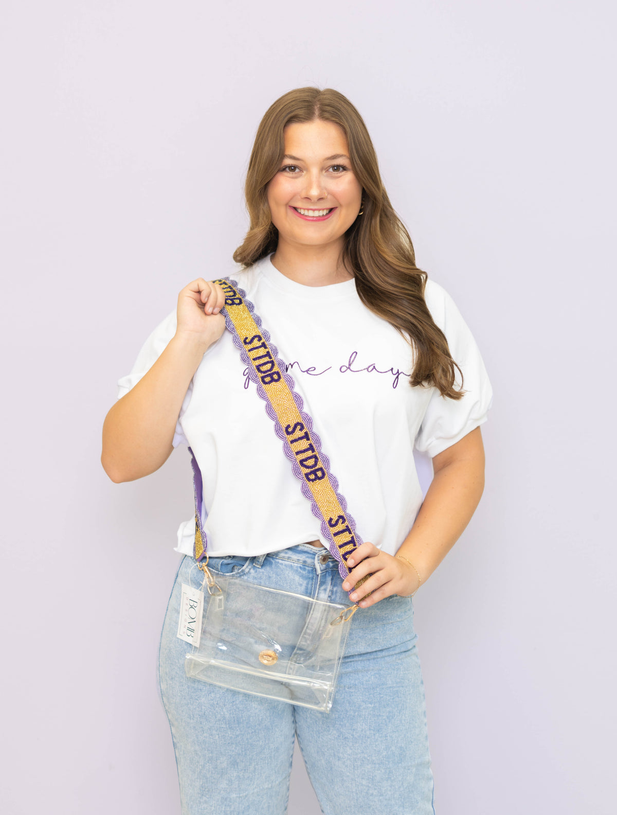 STTDB | Scalloped Beaded Purse Strap (Gold w/ Lavender Scallops)