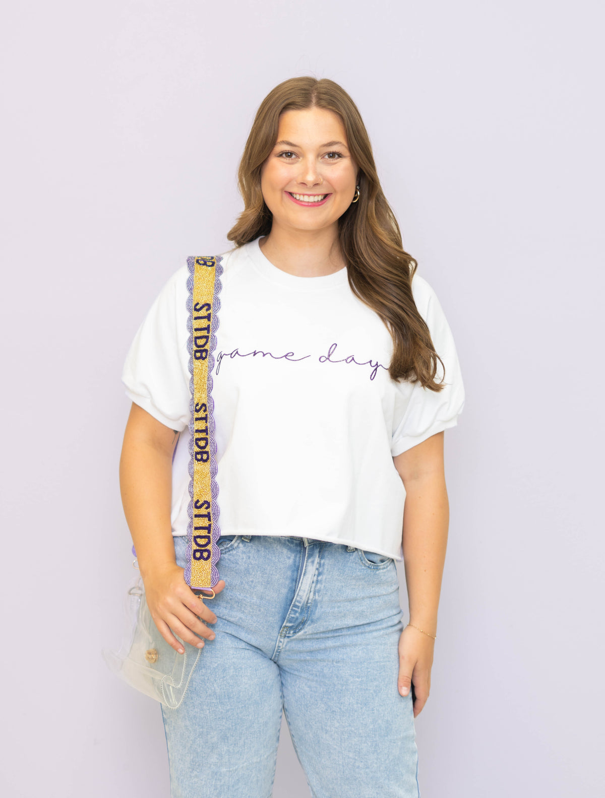 STTDB | Scalloped Beaded Purse Strap (Gold w/ Lavender Scallops)